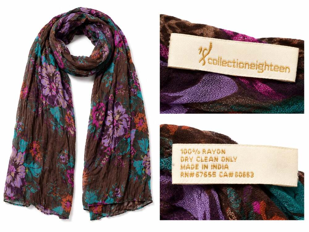 Collection Eighteen Floral Crinkle Rayon Lightweight Long Scarf